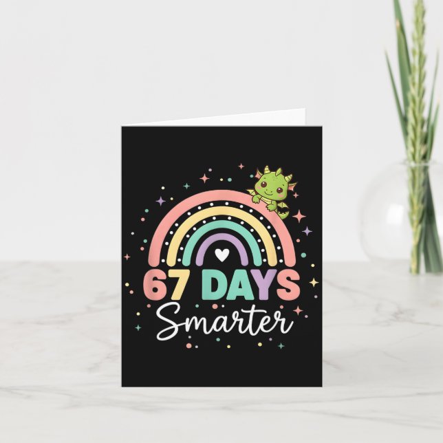 67 Days Smarter Funny Dragon Rainbow Kids 67 Meme  Kort (Framsida)