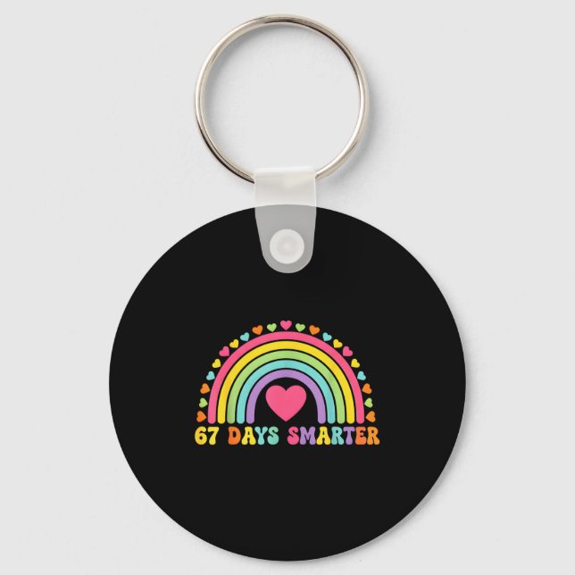 67 Days Smarter Rainbow Heart Design For Teacher S Nyckelring (Framsida)