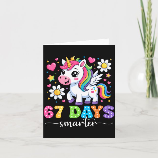 67 Days Smarter Unicorn Girl Kid Teacher 67th Day  Kort (Framsida)