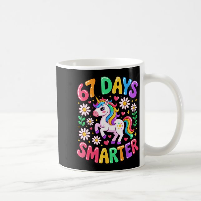 67 Days Smarter Unicorn Rainbow 67th Day Of School Kaffemugg (Höger)