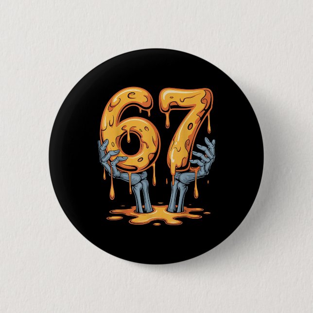 67 Drip Rolig Skelett Halloween 67 Meme Glass Knapp (Framsida)