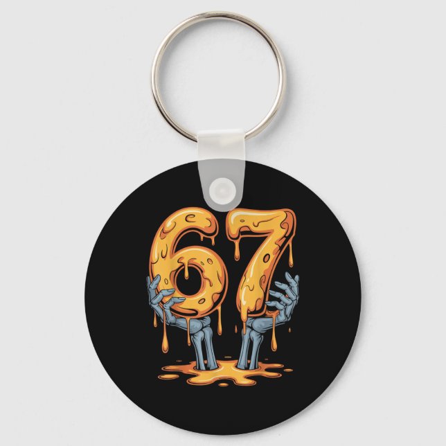 67 Drip Rolig Skelett Halloween 67 Meme Glass Nyckelring (Framsida)