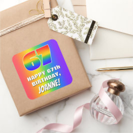 67:e födelsedag: färgfull, Roligt Rainbow Mönster  Fyrkantigt Klistermärke