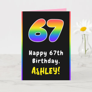 67:e födelsedag: Färgfullt regnbåge nr 67, anpassa Kort