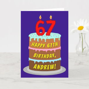 67:e födelsedag: Roligt Cake and Candles + Custom Kort
