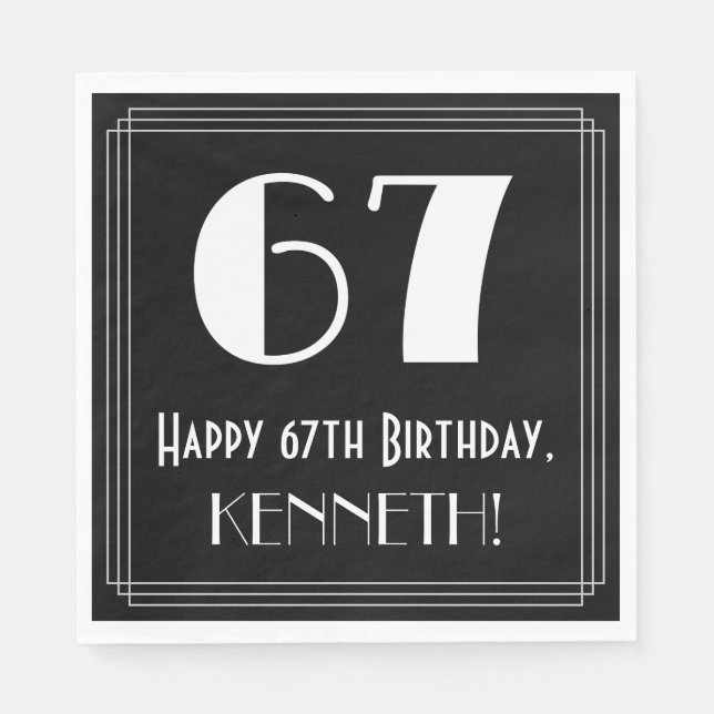 67:e födelsedagen ~ Art Deco Inspired Titta "67",  Pappersservett (Framsidan)