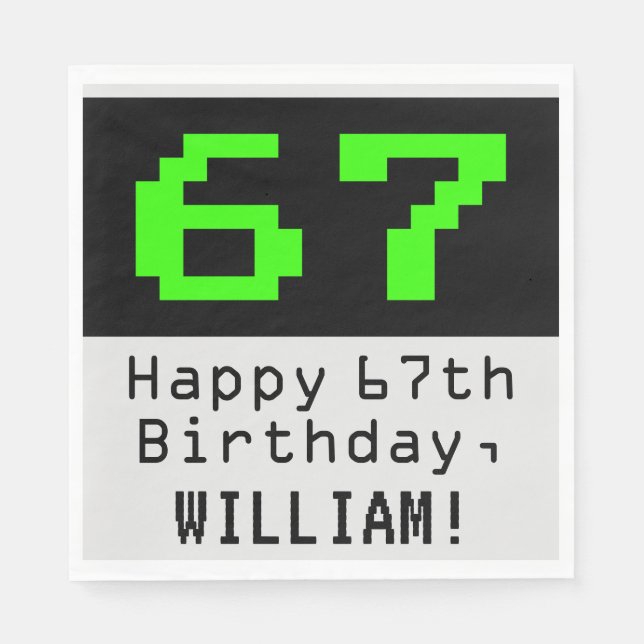 67:e födelsedagen - Nerdy/Geeky Stil "67" och Namn Pappersservett (Framsidan)