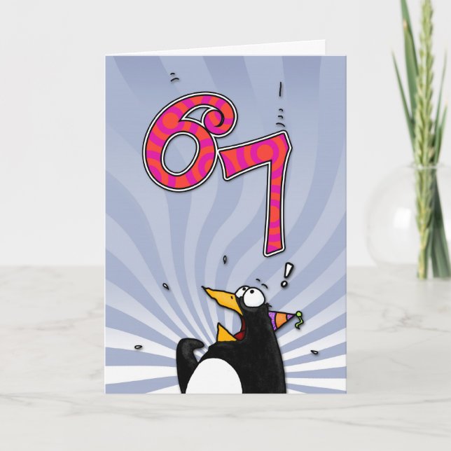 67:e födelsedagen - Penguin-överraskningskort Kort (Framsida)