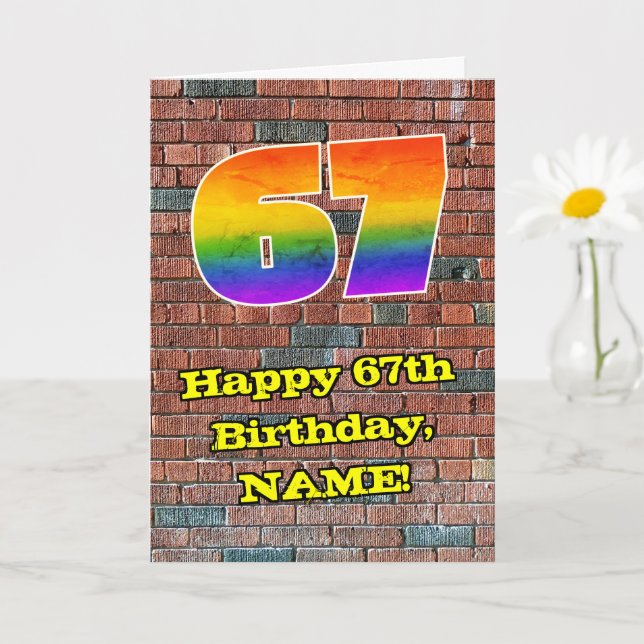 67:e födelsedagen: Roligt Graffiti-Inspired Rainbo Kort (Liten växt)