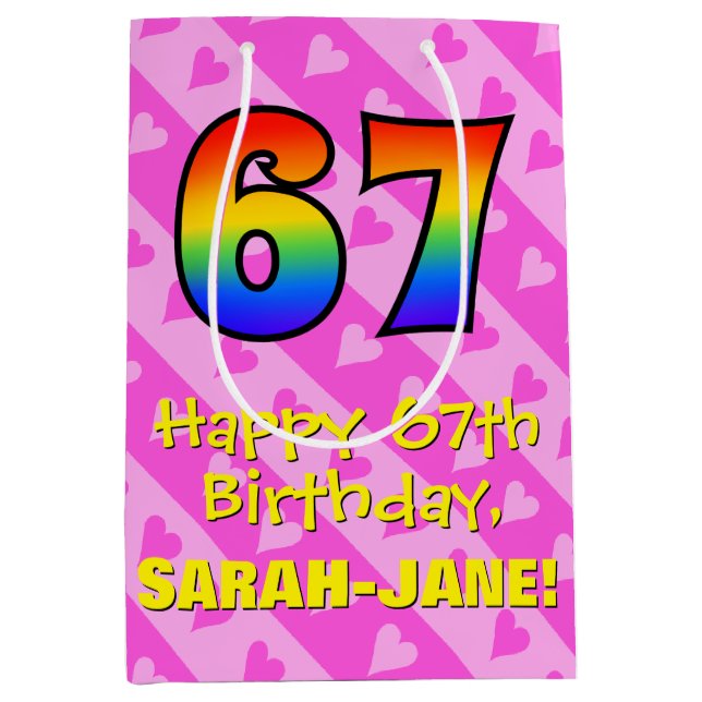 67:e födelsedagen: Roligt Rosa Hearts Rand; Regnbå (Framsidan)