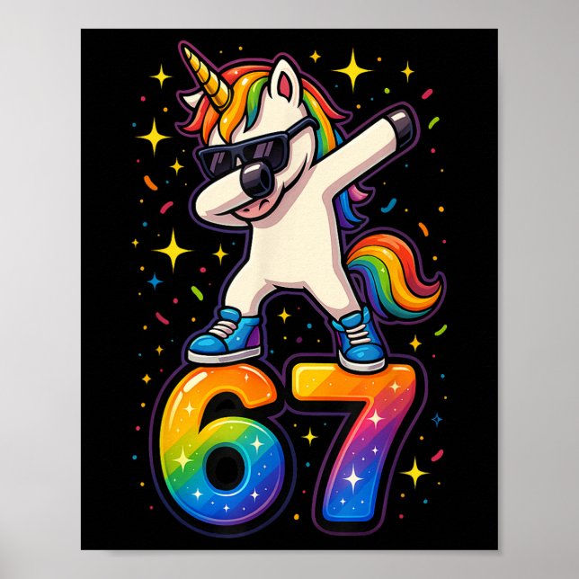 67 Enhörning Dabbing Six Seven Meme Rolig _1  Poster (Framsidan)