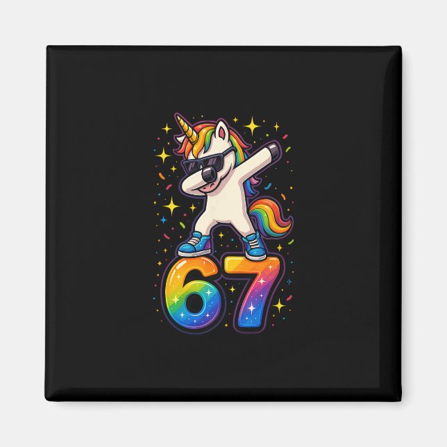 67 Enhörning Dabbing Six Seven Meme Rollig  Magnet (Framsidan)