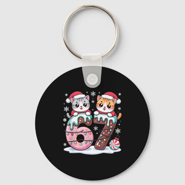 67 Funny Meme Kawaii Cats Christmas Ice Cream Drip Nyckelring (Framsida)