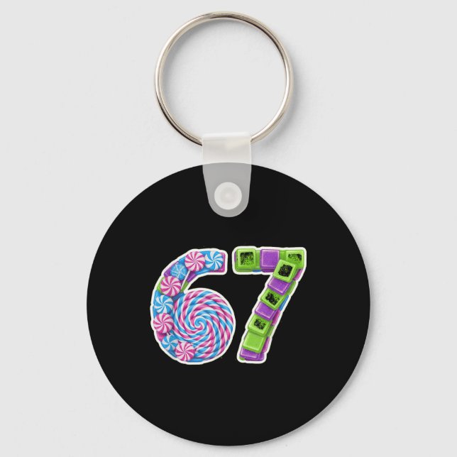67 Godis-tema Nummer Rolig Design  Nyckelring (Framsida)