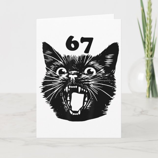 67 Halloween Black Cat Brainrot Meme Six Seven Gir Kort (Framsida)