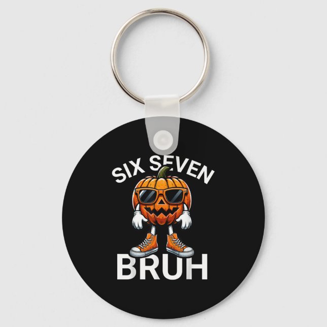 67 Halloween Funny Six Seven Meme Brainrot Pumpkin Nyckelring (Framsida)