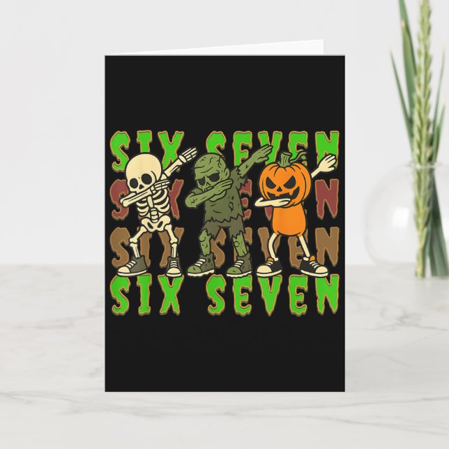 67 Halloween Meme Six Seven Dabbing Skelett Zombi Kort (Framsida)
