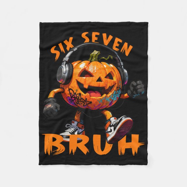 67 Halloween Rolig Six Seven Meme Brainrot Pumpa Fleecefilt (Framsidan)