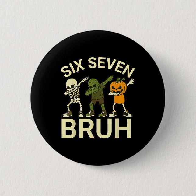 67 Halloween Rolig Six Seven Meme Brainrot Pumpa Knapp (Framsida)