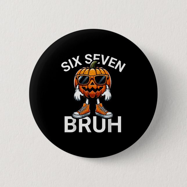 67 Halloween Rolig Six Seven Meme Brainrot Pumpa Knapp (Framsida)