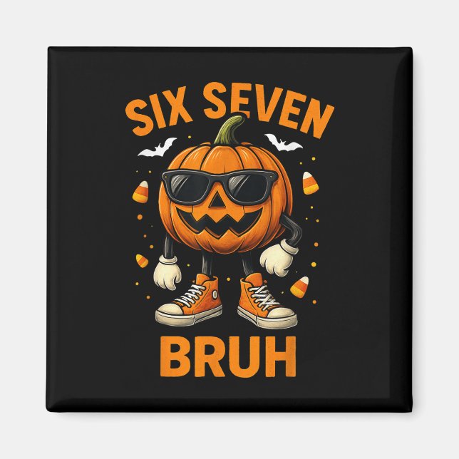 67 Halloween Rolig Six Seven Meme Brainrot Pumpa Magnet (Framsidan)