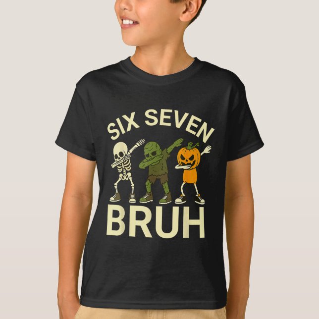 67 Halloween Rolig Six Seven Meme Brainrot Pumpa T Shirt (Framsida)