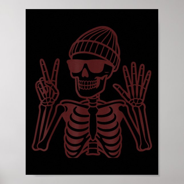67 Halloween Skeleton Peace Sign Funny Meme Six Se Poster (Framsidan)
