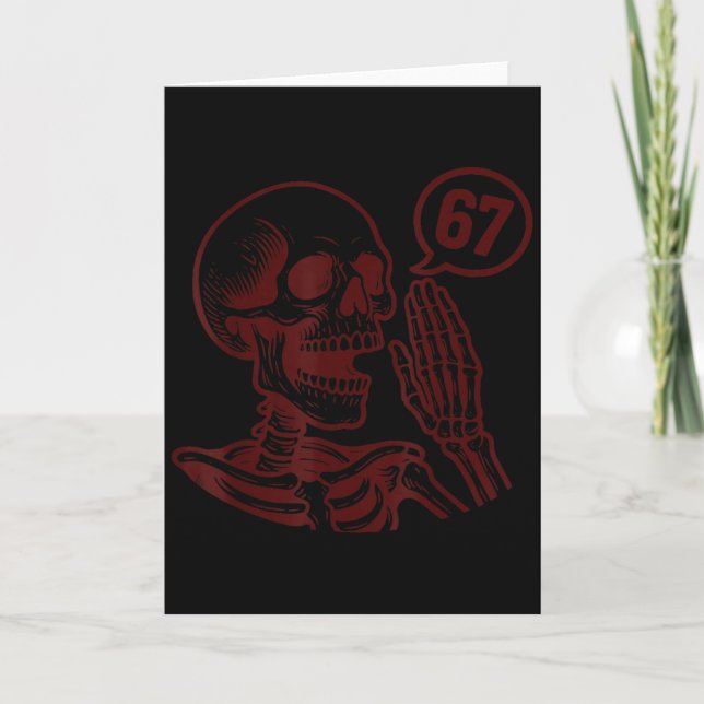 67 Halloween skelett Six Seven meme hjärnrot rolig Kort (Framsida)