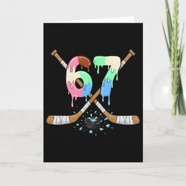 67 Hockeyälskare Drip Nummer Roligt Meme Drippande Kort (Framsida)