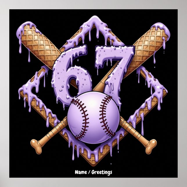 67 Ice Cream Drip Baseball Meme Funny Retro Sport Poster (Framsidan)