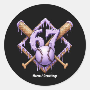 67 Ice Cream Drip Baseball Meme Funny Retro Sport Runt Klistermärke