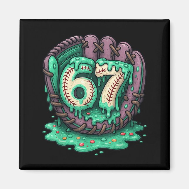 67 Ice Cream Drip Funny Six Seven Baseball  Magnet (Framsidan)