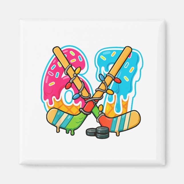 67 Ice Cream Drip Hockey Christmas Light  Magnet (Framsidan)