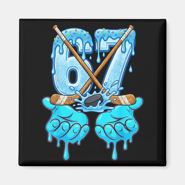 67 Ice Cream Drip Hockey Gen Alpha Slang Six Seven Magnet (Framsidan)