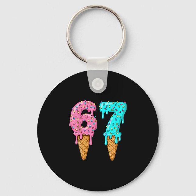 67 Ice Cream Drip Meme Six Seven Gen Alpha Slang  Nyckelring (Framsida)