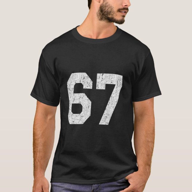 #67 Jersey Uniform Varsity Sports Number T Shirt (Framsida)