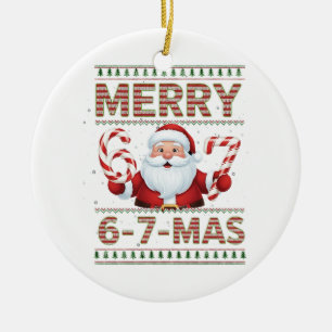 67 Jul Glad 6 7 Mas Ful Xmas Sex Sju Julgransprydnad Keramik