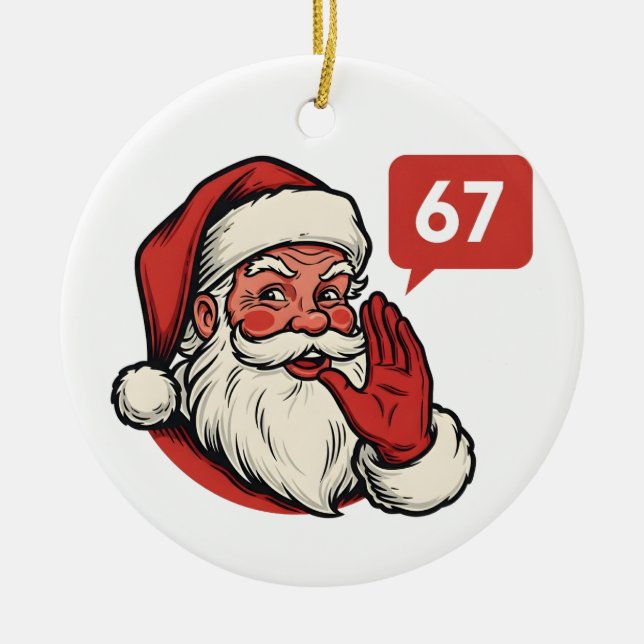 67 Jul Merry Six Seven Hjärnrot Tomte Julgransprydnad Keramik (Framsidan)