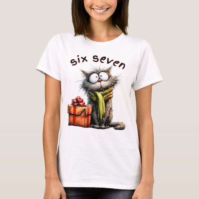67 Jul Tee Six Seven Meme Vintage Katt (Framsida)