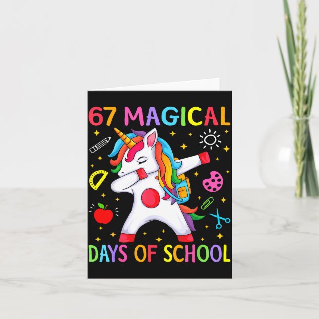 67 Magical Days Of School Unicorn Six Seven Teache Kort (Framsida)