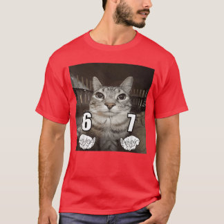 67 Människo rolig katt Sex Sju Meme 6 7 T Shirt