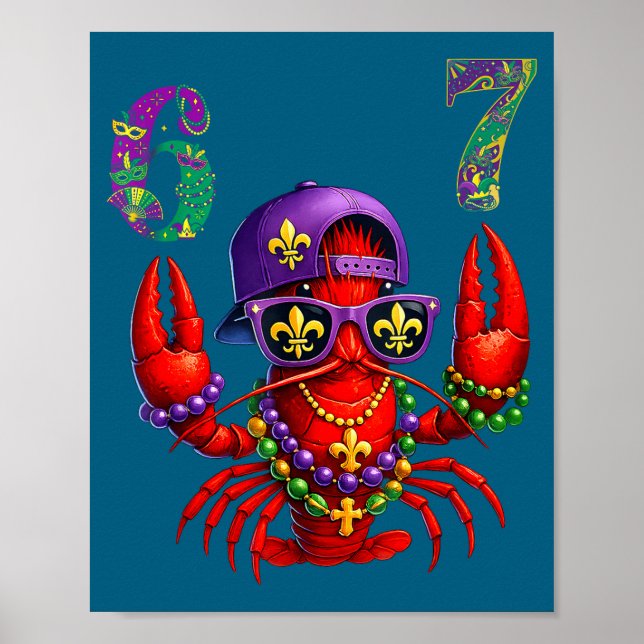 67 Mardi Gras Crawfish Beads Six Seven Carnival Bo Poster (Framsidan)