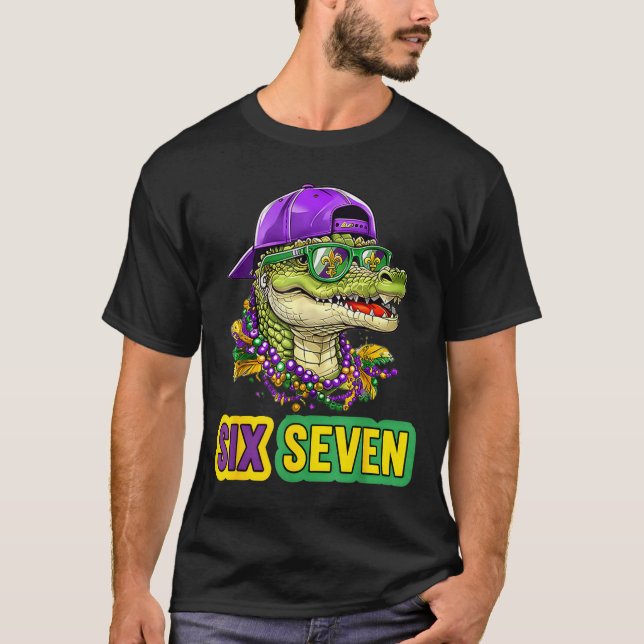 67 Mardigator Alligator Mardi Gras Six Seven Funny T Shirt (Framsida)