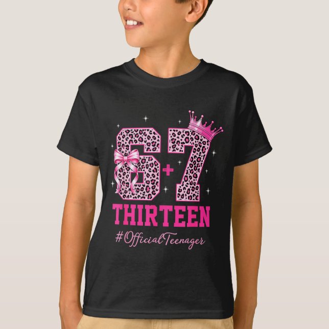 67 Meme 13th Birthday Girl Leopard Nk Bow Cute Tee (Framsida)