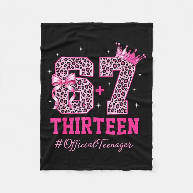 67 Meme 13th Birthday Girl Leopard Nk Bow Cute Tee Fleecefilt (Framsidan)