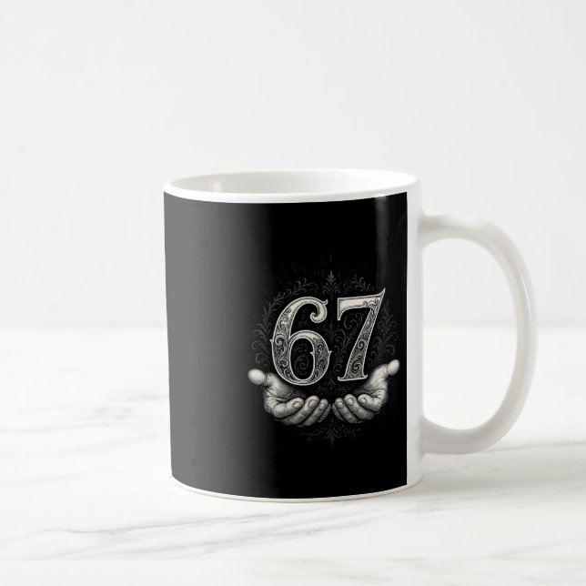 67 Meme 6 7 Six Seven Hands Funny Gen Alpha Slang  Kaffemugg (Höger)