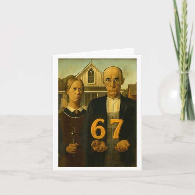 67 Meme American Gothic Art Six Seven Gen Alpha Sl Kort (Framsida)