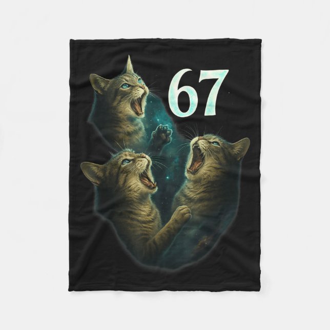 67 Meme Cat Howling At 67 Funny 6 7  Fleecefilt (Framsidan)