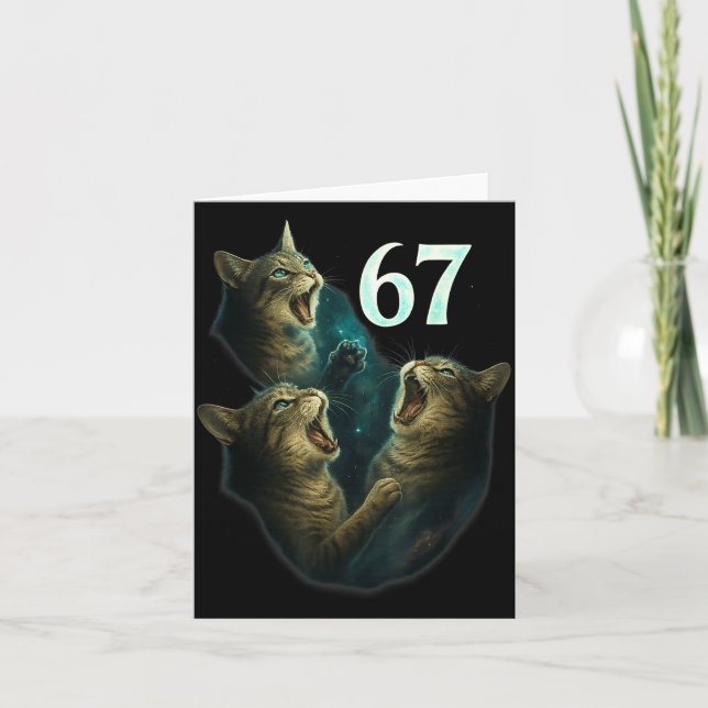 67 Meme Cat Howling At 67 Funny 6 7  Kort (Framsida)