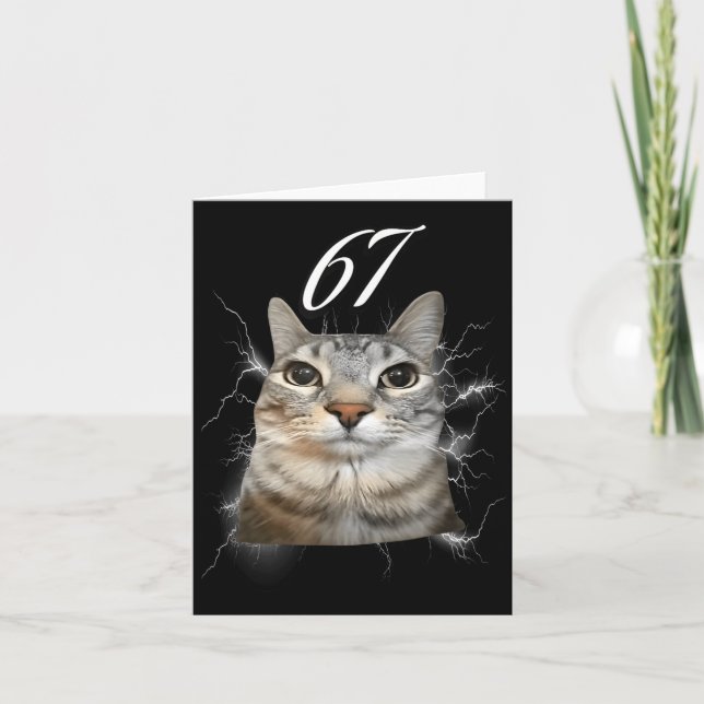 67 Meme Cat Howling At Moon Brainrot Funny 6 7  Kort (Framsida)